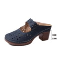 thumbnail image 7 of Rokment Closed Toe Sandals for Women Beach Boho Hollow out Leather Ankle Strap Platform Backless Sandals Comfortable Chunky Block High Heels Walking Clog Mules Navy Size 9.5, 7 of 7