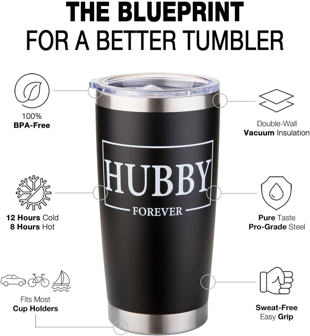 Husband Valentines Day Gifts - Valentines Gifts for Him, Best Husband Ever, Cool Unique Birthday Anniversary Christmas Fathers Day Gift from Wife - Hubby Coffee Tumbler Cup, 20oz Stainless Steel