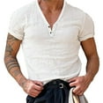 thumbnail image 2 of Men Casual Henley Neck Plain Loose T-Shirt Short Sleeve Muscle Shirts Top Blouse, 2 of 11