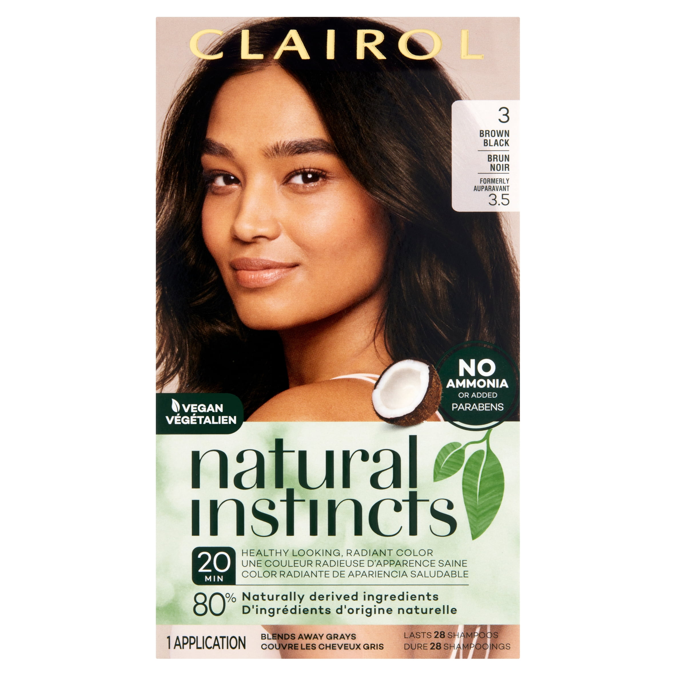 Clairol Natural Instincts Demi-Permanent Hair Color Crème, 3 Brown Black, 1  Application 