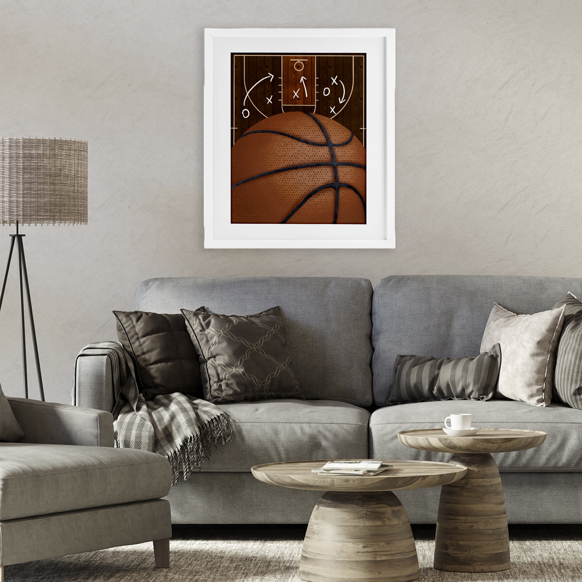 Stupell Industries Basketball Court Tactics White Framed Print Under Glass, design by Jennifer Stith