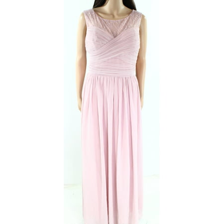Womens Mauve Lace-Illusion Chiffon Gown Dress 14