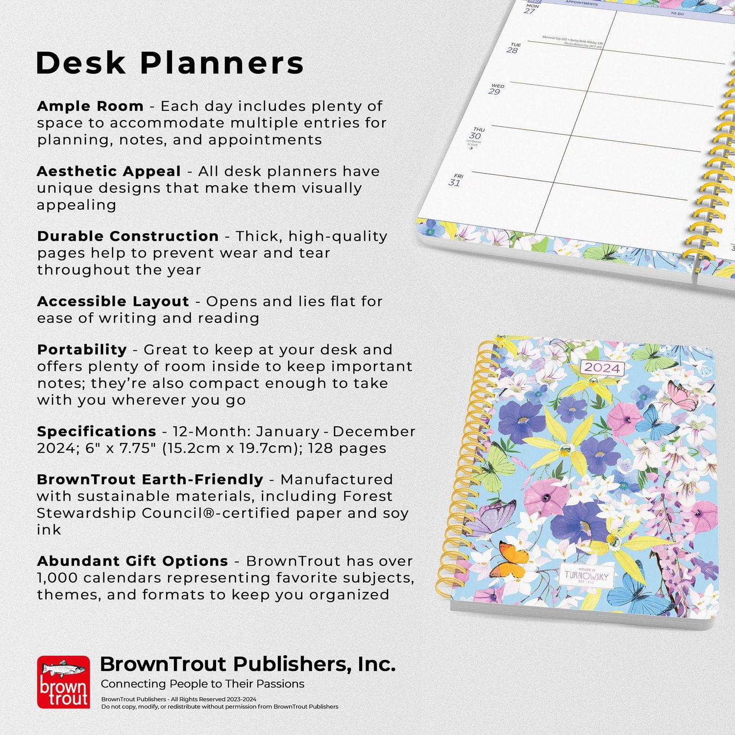 BrownTrout House of Turnowsky Flower Shop Two 2024 6x7.75 Inch Desk Planner, 9781975466817