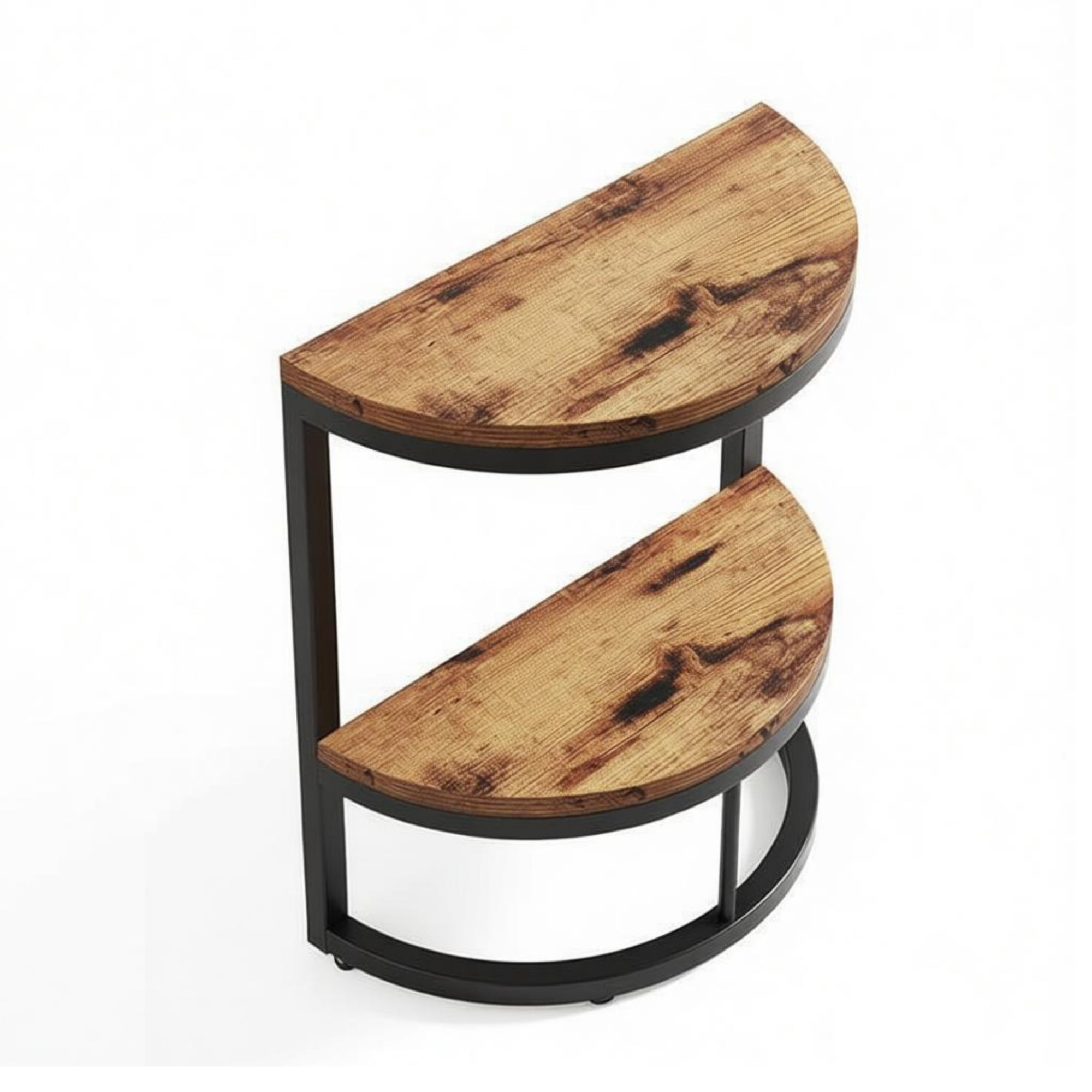 Half Moon Rustic Brown Side End Table, Minimalist Wall-Leaning Sofa Bedside Table with Thick Board Adjustable Feet for Small Living Room Bedroom Spaces
