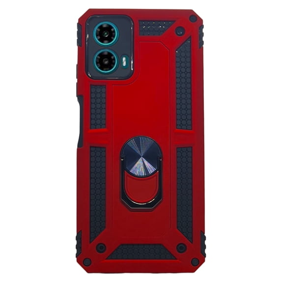 Funda Uso Rudo Cely Vesmir Con Anillo Magnético Para Motorola G34 Rojo Más 2 Micas De Cristal