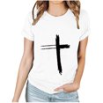 thumbnail image 2 of Daisyyozoid Nouvelles Arrivées Hauts pour Femmes Joyeuses Pâques Lettrage Imprimé Col Rond Manches Courtes Haut Manches Courtes Col Rond Chemise, 2 of 5