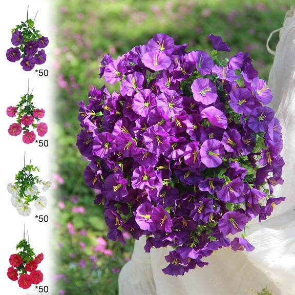 AYktou 50 Pcs Artificial Flowers Artificial Petunia Bouquet, 12.2 Inch Silk Flower Faux Plants Wedding Bouquet DIY Floral Arrangement for Flowerpot Arch Fence & Party Background Indoor Outdoor Decor