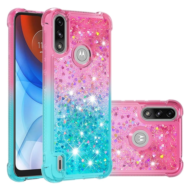 Funda para Motorola MOTO E7 Power Transparente con Brillos Carcasa Protectora Antigolpes con Glitter Brillante