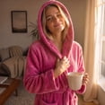 thumbnail image 2 of HEARTNICE Womens Hooded Fleece Robe, Plush Bathrobe Soft Warm Long Robes,(Rose,S-M), 2 of 2