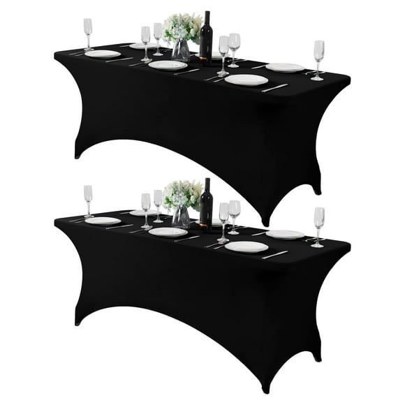 Mantel Hezuzo de elastano para mesa de 6 pies, paquete de 2 unidades, color negro