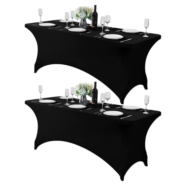 Mantel Hezuzo de elastano para mesa de 6 pies, paquete de 2 unidades, color negro