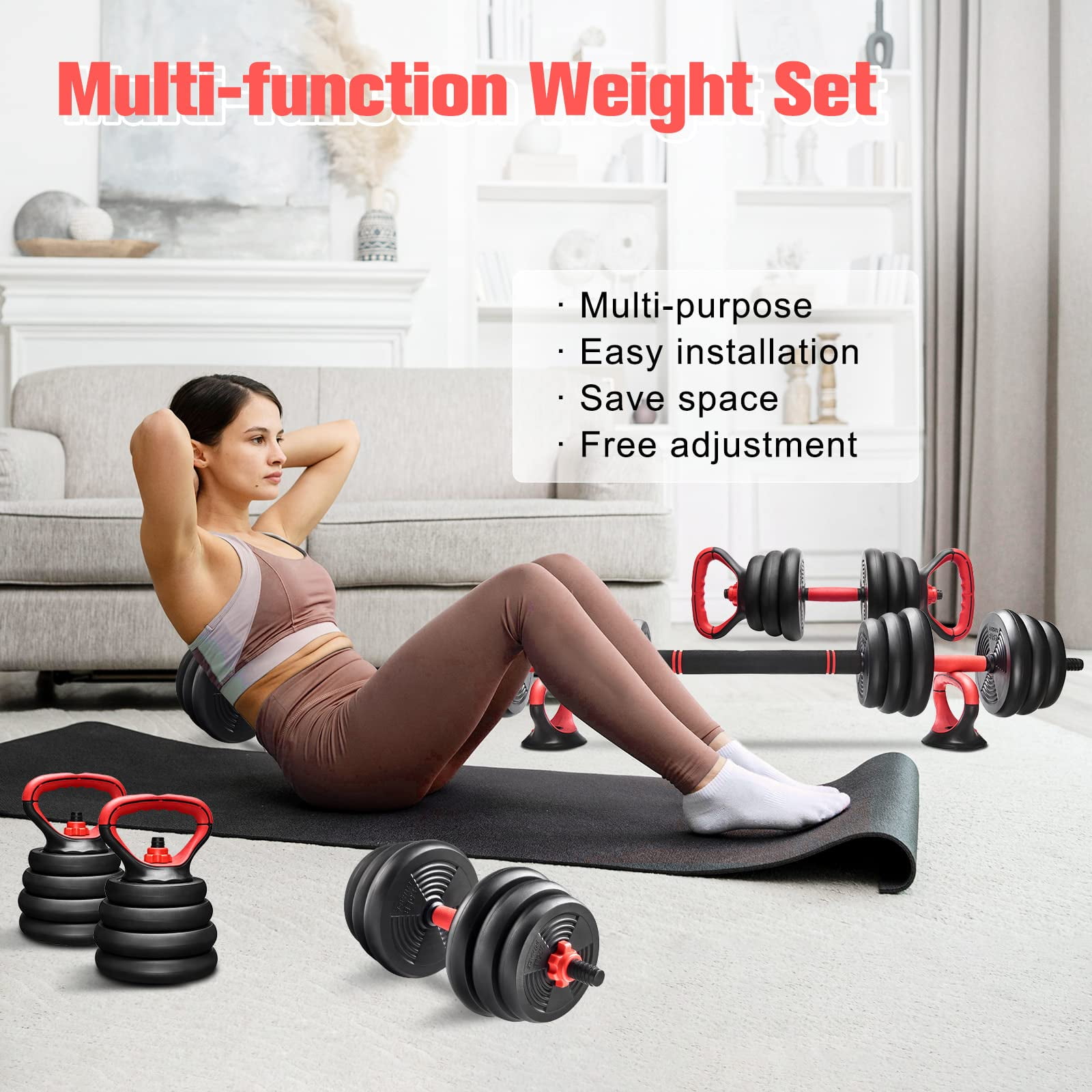 Relife Sports Adjustable Dumbbell Set Free Weight Used as Barbell Kettlebell Fitness Home Gym Workout