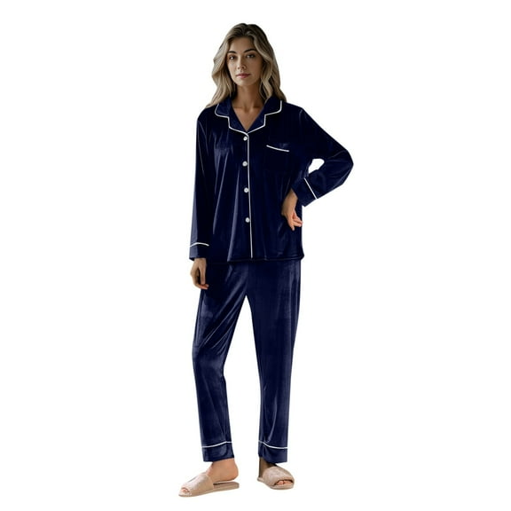 Hifoo Sleepwear Women Autumn Winter Solid Color Gold Velvet Pajamas With Lapel Long Sleeve Tops Shirts Pants Warm Home Wear Trousers Two Piece Sets Classic Casual Loungewear