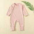 thumbnail image 2 of Newborn Boys Girls Clothes Infant Baby Romper Cotton Ribbed Knit Long Sleeve Front Zip Up Jumpsuit Onesie (9-12 Monthss, Pink), 2 of 7
