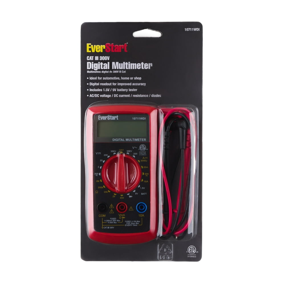 EverStart Value 300 Volt Digital LCD Multimeter, Red and Black