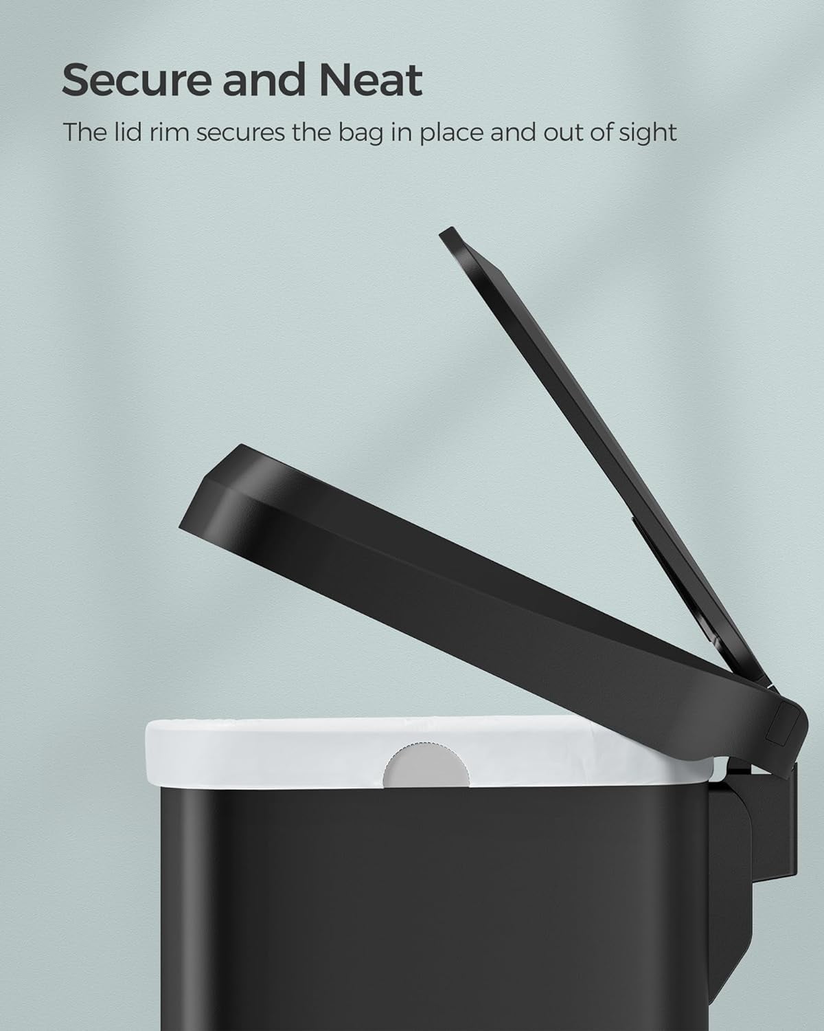 Kitchen Trash Can 13 Gallon Stainless Steel Garbage Can Recycle Bin with Stay-Open Lid and Step-on Pedal Black