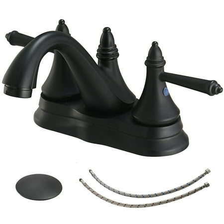 

Mixfeer 4 in. Centerset Sink Double Handle Bathroom With Pop-up Drain Assembly in Matte Black