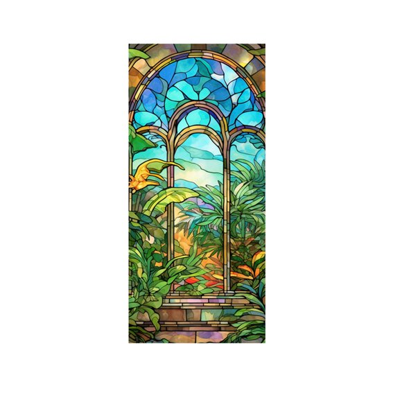 RONSHIN Stained Glass Window Film Removable Uv Blocking Heat Insulation Green Plant Window Film Decorative Static Cling