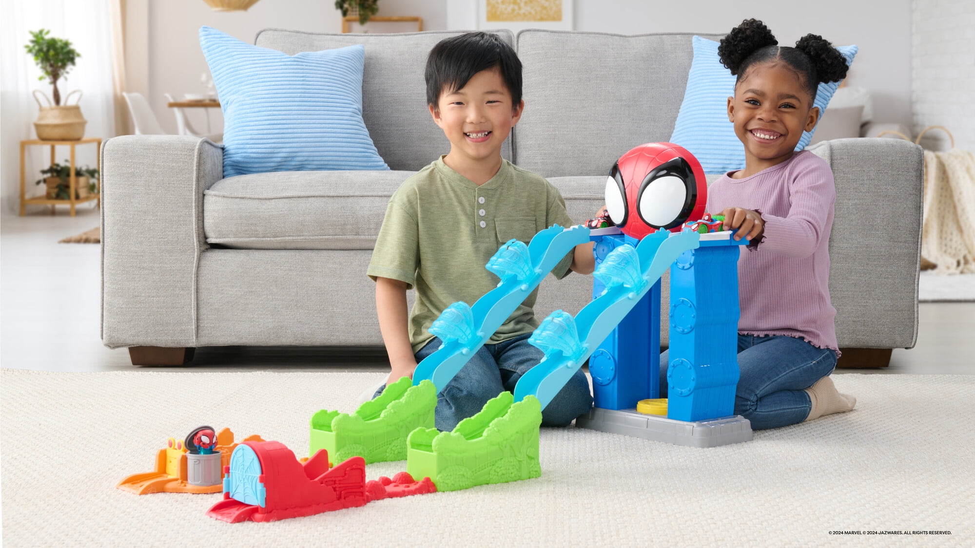 Marvel Spidey and His Amazing Friends, Spidey’s 39 inch Dual Race Mega Jump HQ with Vehicle Toddler Toy