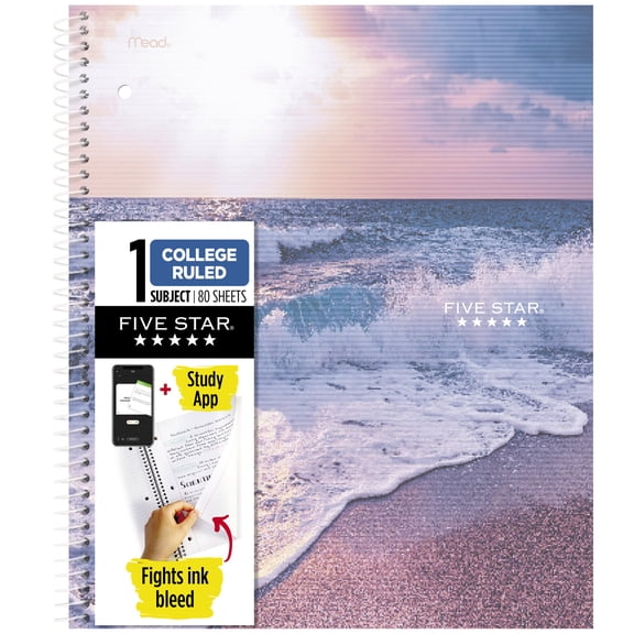 Five Star Landscape Spiral Notebook Plus Study App 1 Subject College Ruled 8 12