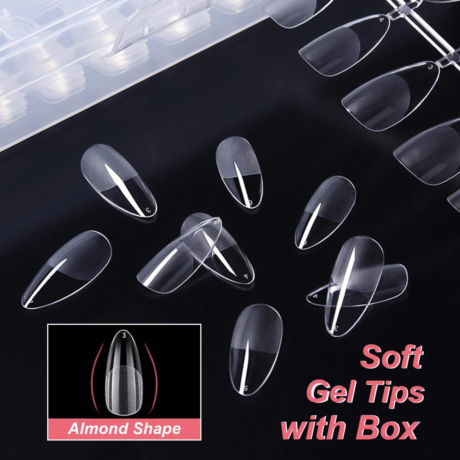 FITDON 240PCS Stiletto False Nail Tips, Clear Medium Almond Acrylic Nail Tips Full Cover Artificial Fake Nails