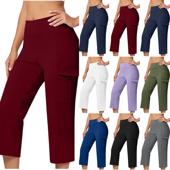 Miluxas Women Flare Capri Leggings with Pockets Yoga Pants Bootcut Casual Work Summer Lounge White XL(XL)