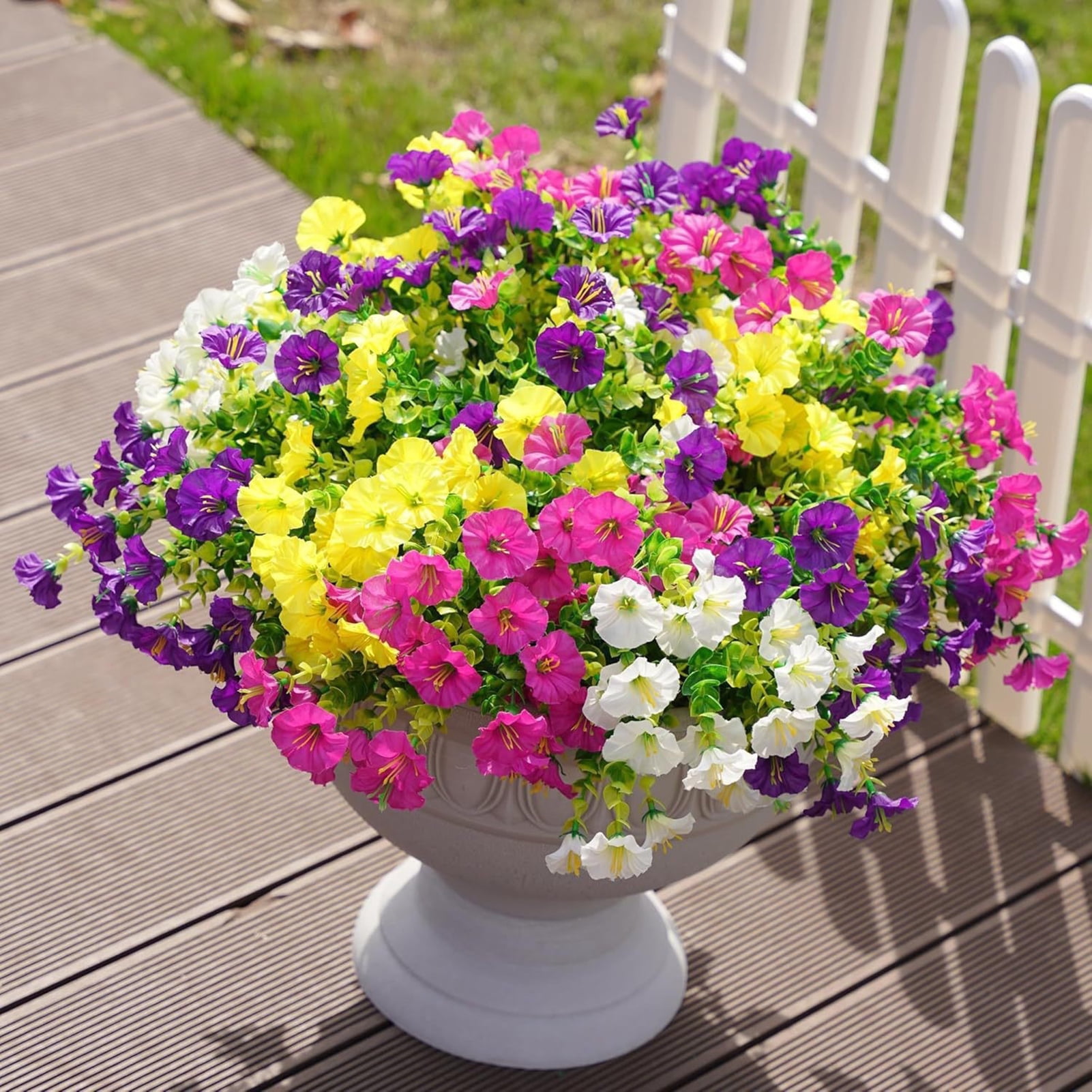 OIUR Faux Petunia Flowers Bunch Outdoor Artificial Flowers Realistic UV Resistant Fake Flowers for Porch Patio Window Box Hanging Basket
