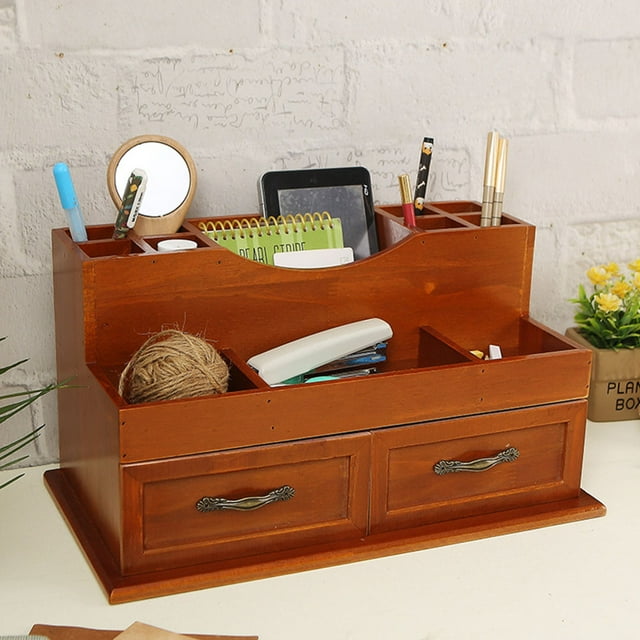 GOOHOCHY Home Use Wooden Organizer Box Drawer Type Cosmetic Storage Brown Durable Material
