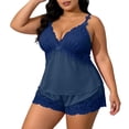 thumbnail image 6 of Bovxnpu Womens Plus Size Pajamas Set 2 Piece Loungewear Set Satin Spaghetti Strap V Neck Pajama Lace Sleepwear, 6 of 9