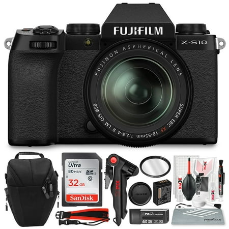 Fujifilm X-S10 Mirrorless Digital Camera Body with 18-55mm Lens, Sleek Design Accessories Bundle with 32GB SD Card
