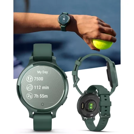 Garmin Lily 2 Active 38 mm Women Stylish GPS Smartwatch Jasper Green w Black EarBuds