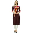 thumbnail image 4 of Bimba Women's Aari Embroidered Rayon Kurta 3/4 Sleeve Straight Kurti Ethinc Long Tunic, 4 of 9