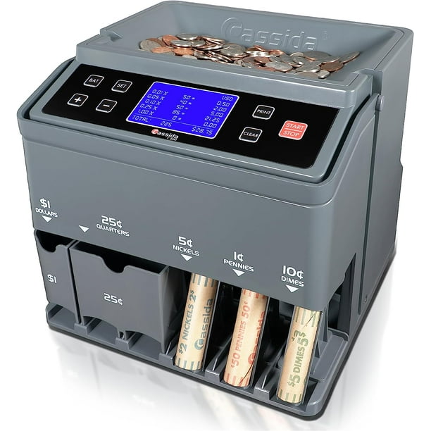 Cassida C300 Professional USD Coin Counter, Sorter and Wrapper/Roller, Portable Coin Sorting and