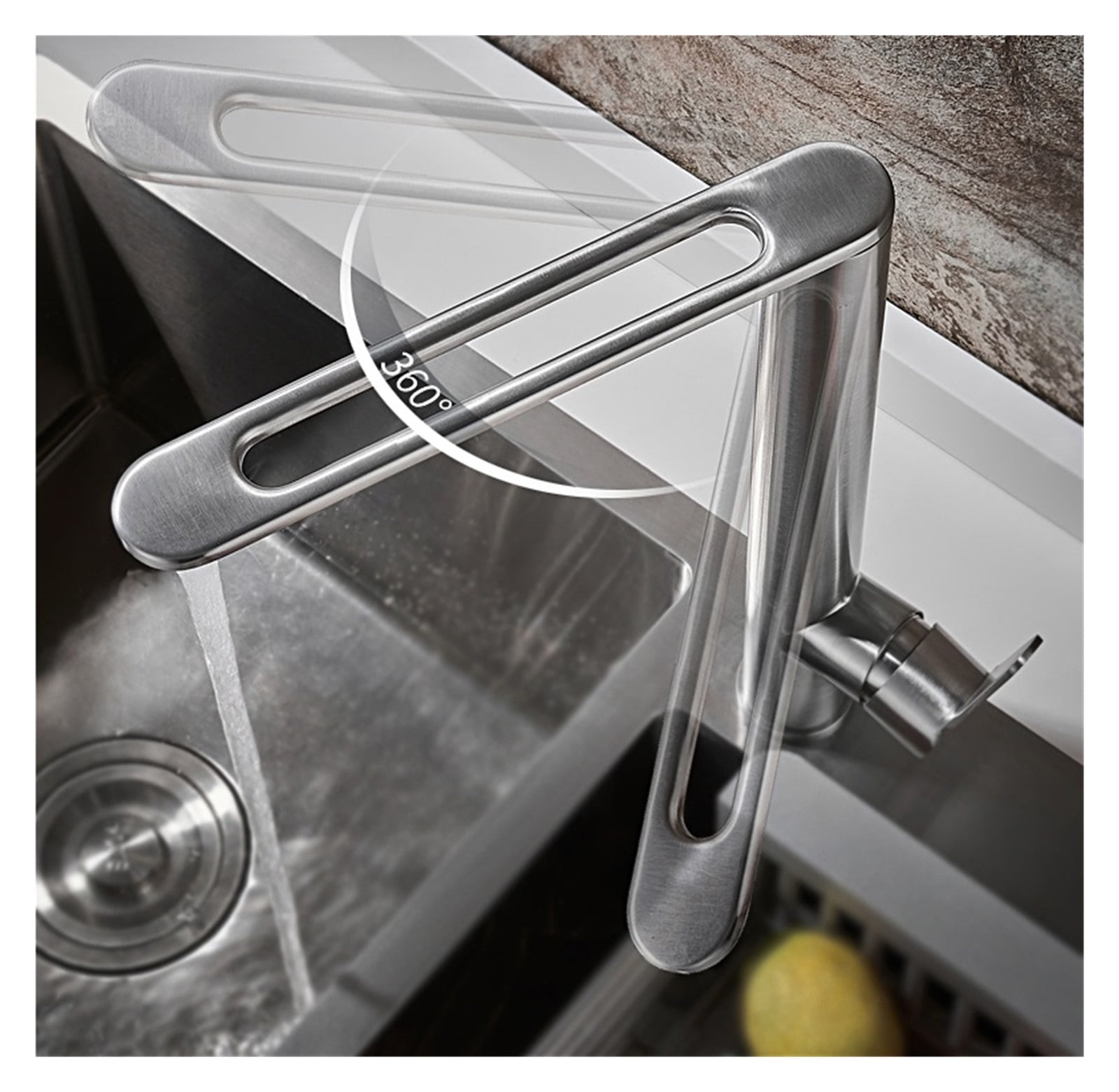 304 Stainless Steel Lead-free Folding Kitchen Faucet Mixer 360 Degree Swivel Single Handle Nickel Kitchen Sink Basin Taps ,Bar Laundry RV Farmhouse