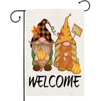 Welcome Fall Gnome Garden Flag Pumpkin Thanksgiving 12.5x18 Inch Small Double Sided Burlap Flags For Outside Buffalo Check Plaid Outdoor Seasonal Decor For Yard