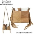thumbnail image 3 of Urbalabs Western Crossbody Fringe Buckle Cowhair Leather Messenger Teal Stone Tooled Tote Bag Hand Stitched Purses (Tan), 3 of 7