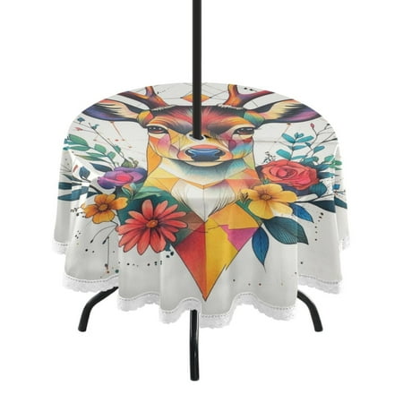 

Round Tablecloth 60*60 Inches Round Tablecloth Outdoor Style Tablecloth With Umbrella Holes Tablecloth Outdoor Suitable For Kitchens and Dining Rooms Color Art Cool Deer
