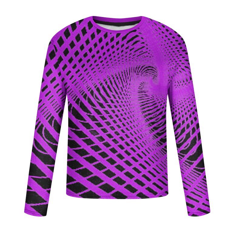 VSSSJ Graphic Shirts for Men Fashion 3D Digital Printed Round Neck Pullover  T-Shirts Athletic Fit Long Sleeve Stylish Design Cozy Gym Sports Tops  Purple XXL 