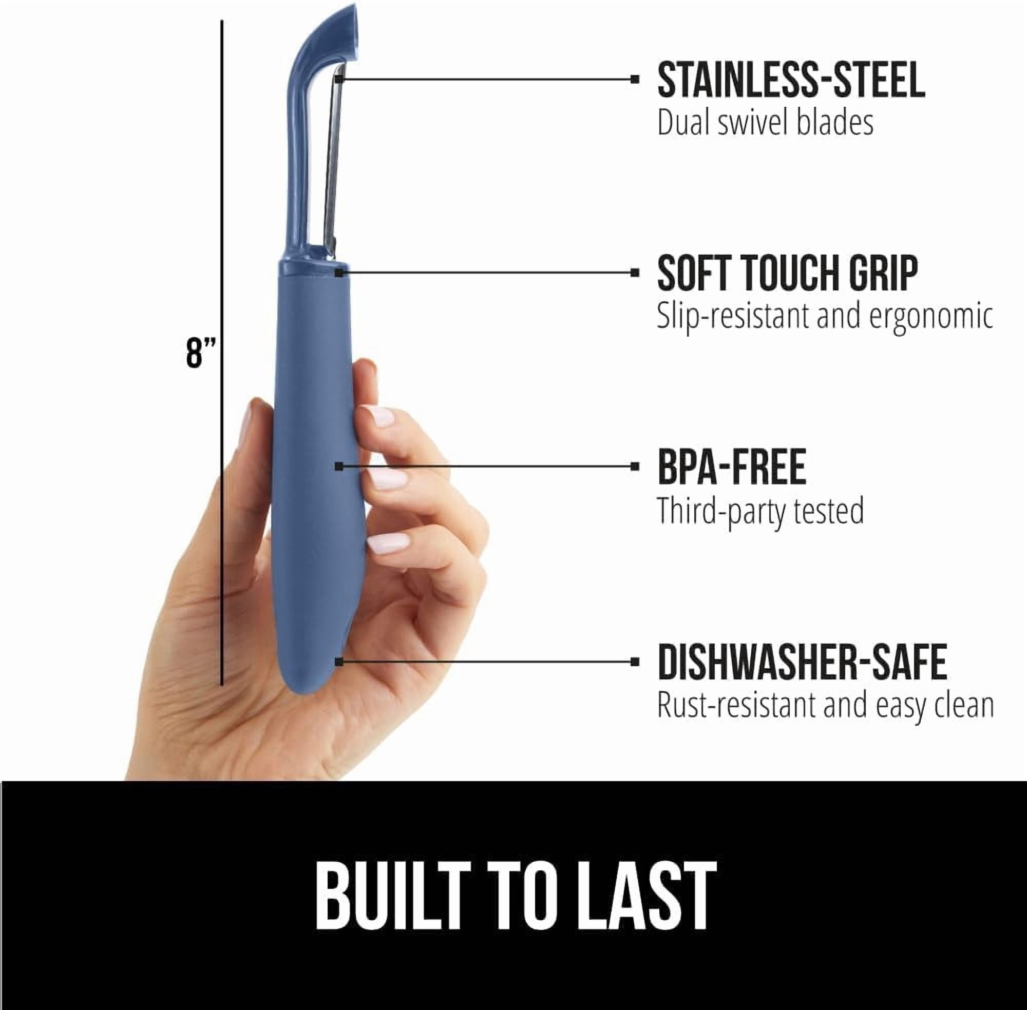 JJEAN-® Patented BPA-Free Vegetable Peeler, Extra Sharp Swivel Stainless Steel Blades with Guard, Comfortable Soft Handle, Easily Peel Carrots or Fruit, Potato Eye Remover, Dishwasher Safe, Blue