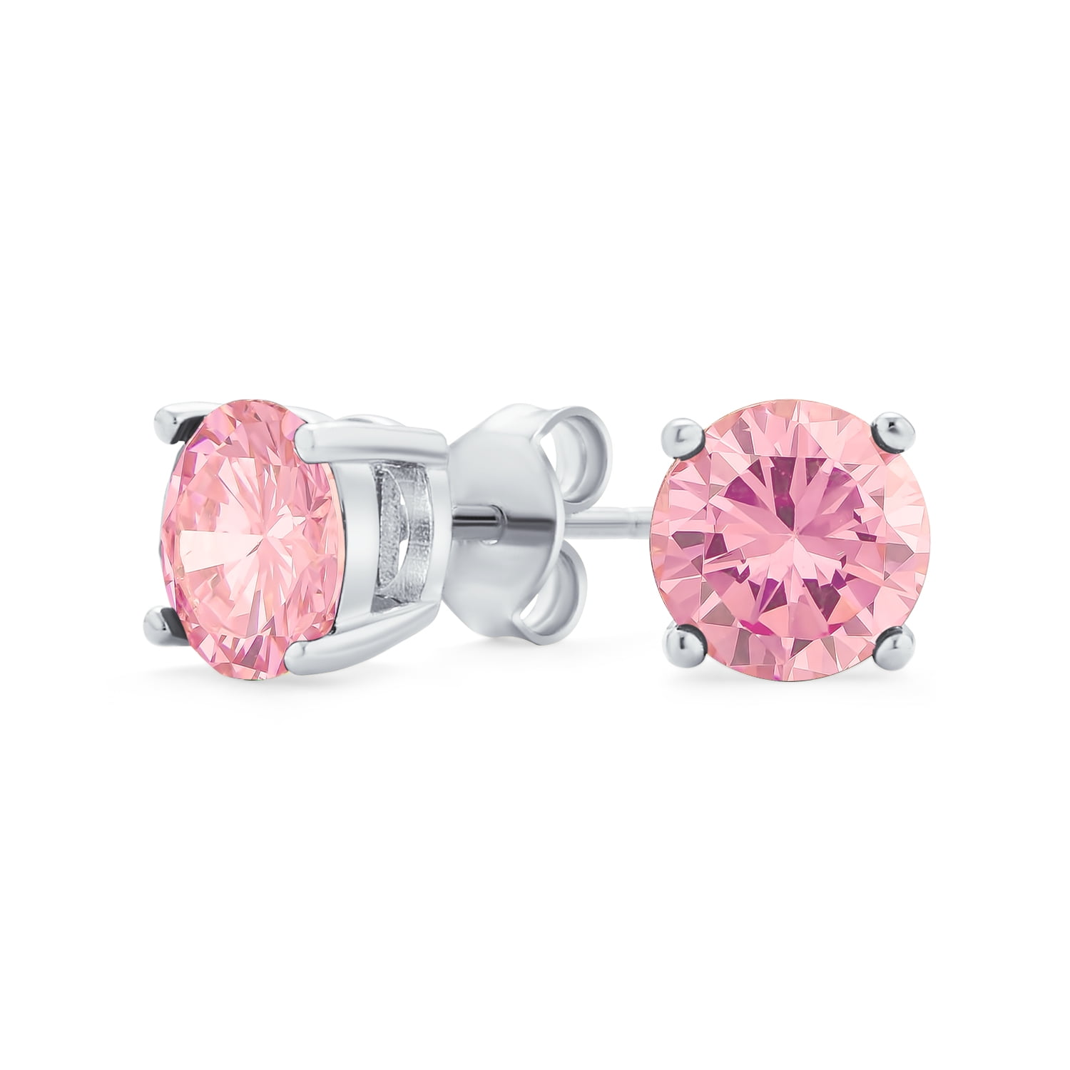 Oval Earrings Pink Simulated CZ Clear Simulated CZ .925 Sterling Silver Pendant Set