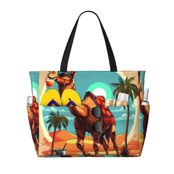 Fotbe Cool Camel Oasis Vibes Bolsa de Viaje para Playa - Resistente al Agua, Bolsa Tote de Gran Capacidad y Ligera con 7 Bolsillos para Mujeres y Hombres