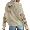 thumbnail image 3 of Lovskoo 2024 Cardigan Sweaters for Women Open Front Solid Color Versatile Trendy and Comfortable Hollow Out Lace Long Sleeved V-Neck Oversized Winter Outerwear Tops Khaki, 3 of 6