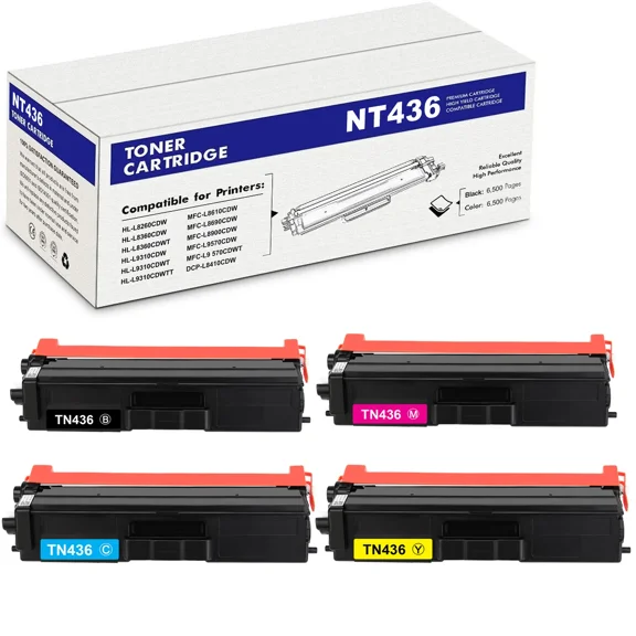 4-Pack TN436 Toner Cartridge for Brother TN433 HL-L8360CDW MFC-L8900CDW Printer