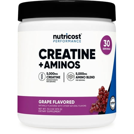Nutricost Creatine   Aminos (Grape Flavored) 30 Servings - 5,000mg Creatine Monohydrate , 5000mg Amino BCAA Blend per Serving