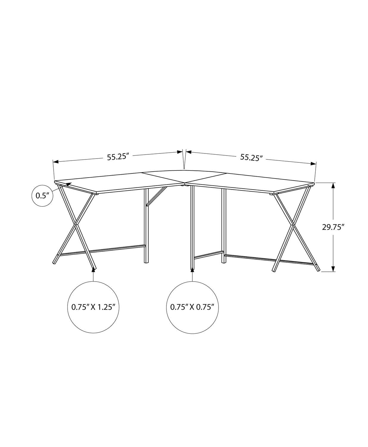Monarch Specialties Bureau, Bureau À Domicile, Coin, 55"l, Forme De L, Travail, Ordinateur Portable, Métal, Stratifié, Brun, Noir, Contemporain, Moderne