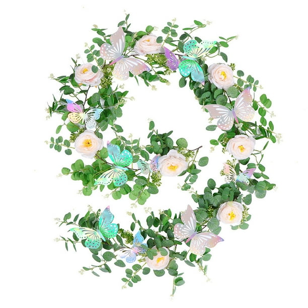 Guirnalda artificial de mariposas y hojas para decoración de paredes y puertas del hogar, 180 cm (70,8 pulgadas), guirnalda colgante de follaje artificial para envolver escaleras, mesas y