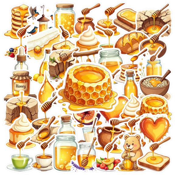 Cartoon Honey Theme Stickers, Waterproof Honey Theme Sticker for Water Bottle Laptop Phone Cases Planner Skateboard Luggage Helmet Party Favor Decor, Ideal for Adults Teens Teacher Rewards
