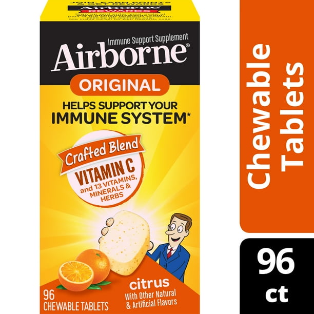Airborne Vitamin C Chewable Tablets, Citrus 96 ct