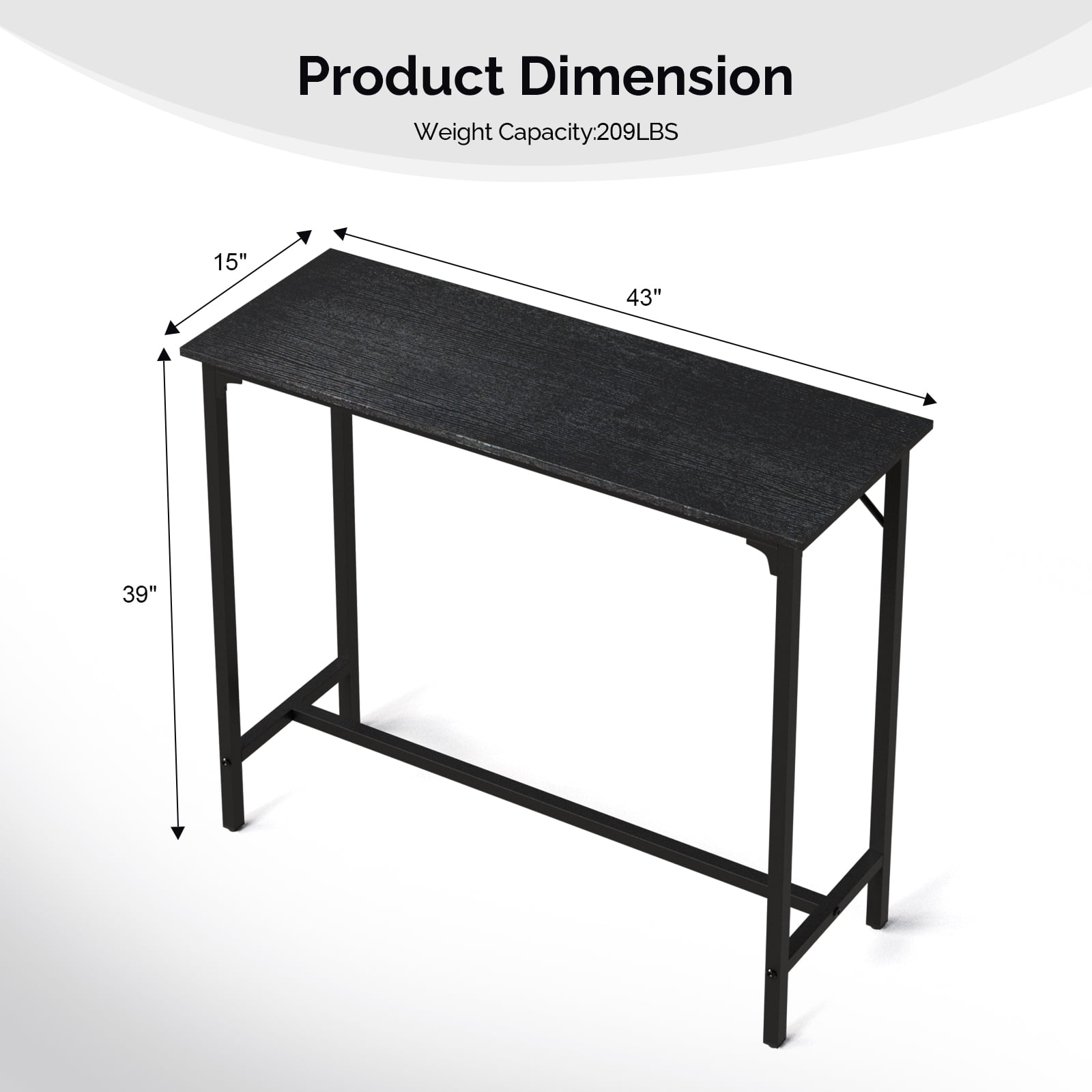 Ktaxon Modern Pub Dining Table for 2 People, 43" Long Bar Table Rectangle for Home, Black (Only Table)