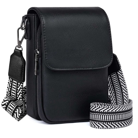 Spencer Small Crossbody Bags for Women, PU Leather Cell Phone Crossbody Wallet Purses with RFID Card Slots, Double Compartment, Black